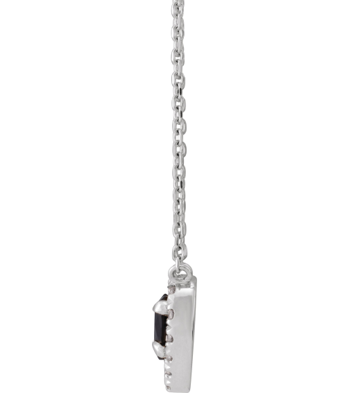 88342 Necklace Set Sterling Silver Heart Natural Black Onyx 5 X 5Mm 18 Ctw Natural Diamond 16 In Polished Natural Onyx And 18 Ctw Natural Diamond French Set Halo Necklace