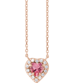 88342 Necklace Set 14K Rose Heart Natural Pink Tourmaline 5 X 5Mm 18 Ctw Natural Diamond 16 In Polished Natural Pink Tourmaline And 18 Ctw Natural Diamond French Set Halo Necklace