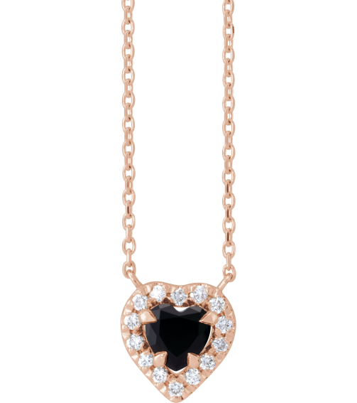 88342 Necklace Set 14K Rose Heart Natural Black Onyx 5 X 5Mm 18 Ctw Natural Diamond 16 In Polished Natural Onyx And 18 Ctw Natural Diamond French Set Halo Necklace