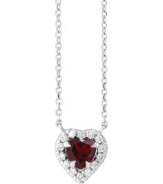 88342 Necklace Set 14K White Heart Natural Mozambique Garnet 5 X 5Mm 18 Ctw Natural Diamond 16 In Polished Natural Mozambique Garnet And 18 Ctw Natural Diamond French Set Halo Necklace