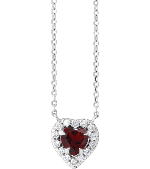 88342 Necklace Set 14K White Heart Natural Mozambique Garnet 5 X 5Mm 18 Ctw Natural Diamond 16 In Polished Natural Mozambique Garnet And 18 Ctw Natural Diamond French Set Halo Necklace