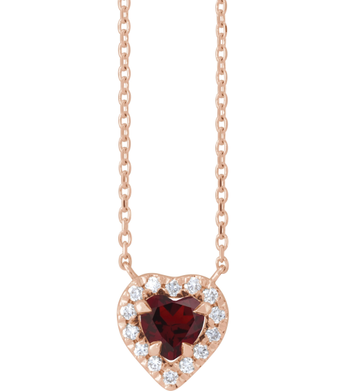 88342 Necklace Set 14K Rose Heart Natural Mozambique Garnet 5 X 5Mm 18 Ctw Natural Diamond 16 In Polished Natural Mozambique Garnet And 18 Ctw Natural Diamond French Set Halo Necklace