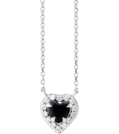 88342 Necklace Set 14K White Heart Natural Black Onyx 5 X 5Mm 18 Ctw Natural Diamond 16 In Polished Natural Onyx And 18 Ctw Natural Diamond French Set Halo Necklace