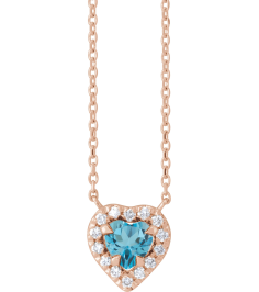 88342 Necklace Set 14K Rose Heart Natural London Blue Topaz 5 X 5Mm 18 Ctw Natural Diamond 16 In Polished Natural London Blue Topaz And 18 Ctw Natural Diamond French Set Halo Necklace