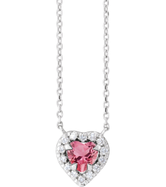 88342 Necklace Set 14K White Heart Natural Pink Tourmaline 5 X 5Mm 18 Ctw Natural Diamond 16 In Polished Natural Pink Tourmaline And 18 Ctw Natural Diamond French Set Halo Necklace
