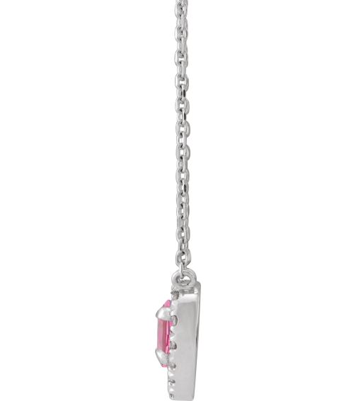 88342 Necklace Set 14K White Heart Natural Pink Tourmaline 5 X 5Mm 18 Ctw Natural Diamond 16 In Polished Natural Pink Tourmaline And 18 Ctw Natural Diamond French Set Halo Necklace