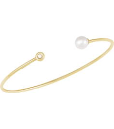Brc919 Bracelet Set 14K Yellow Pearl Cultured Freshwater Pearl Natural Diamond 6Mm .03 Ct I1, G-H 7 In Polished Cultured Freshwater Pearl And Natural Diamond Cuff Bracelet