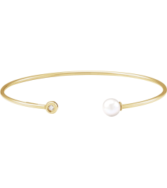 Brc919 Bracelet Set 14K Yellow Pearl Cultured Freshwater Pearl Natural Diamond 6Mm .03 Ct I1, G-H 7 In Polished Cultured Freshwater Pearl And Natural Diamond Cuff Bracelet