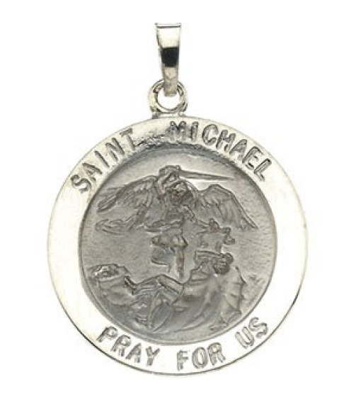 R5052 Pendant 14K White 22 Mm Polished Round St. Michael Medal