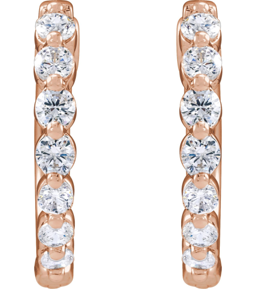 688989 Earring Set 14K Rose 16 Mm 2 Mm Lab-Grown Diamond Round 2.1Mm 12 Ctw Si1-Si2, Gh Pair Hinged Polished 12 Ctw Lab-Grown Diamond Hoop Earrings