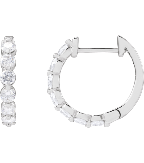 688989 Earring Set 14K White 17 Mm 2 Mm Lab-Grown Diamond Round 2.6Mm 1 Ctw Si1-Si2, Gh Pair Hinged Polished 1 Ctw Lab-Grown Diamond Hoop Earrings