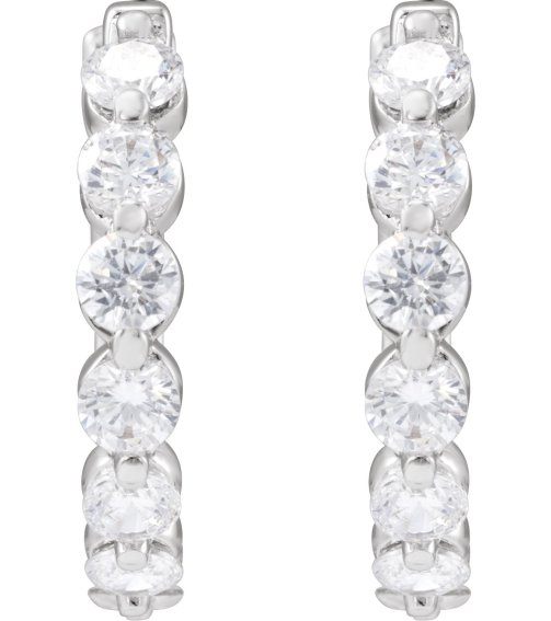 688989 Earring Set 14K White 17 Mm 2 Mm Lab-Grown Diamond Round 2.6Mm 1 Ctw Si1-Si2, Gh Pair Hinged Polished 1 Ctw Lab-Grown Diamond Hoop Earrings