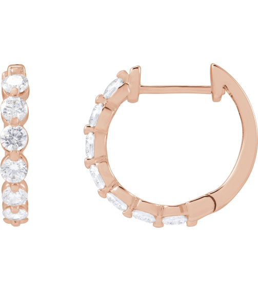 688989 Earring Set 14K Rose 17 Mm 2 Mm Lab-Grown Diamond Round 2.6Mm 1 Ctw Si1-Si2, Gh Pair Hinged Polished 1 Ctw Lab-Grown Diamond Hoop Earrings