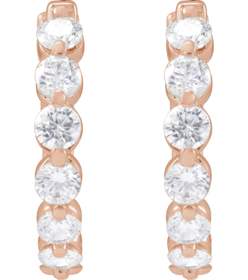 688989 Earring Set 14K Rose 17 Mm 2 Mm Lab-Grown Diamond Round 2.6Mm 1 Ctw Si1-Si2, Gh Pair Hinged Polished 1 Ctw Lab-Grown Diamond Hoop Earrings