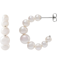 688991 Sterling Silver Set Pearl Cultured White Freshwater Pearl Pair 8 Mm Friction Friction Backs Included Polished Freshwater Pearl Hoop Earrings