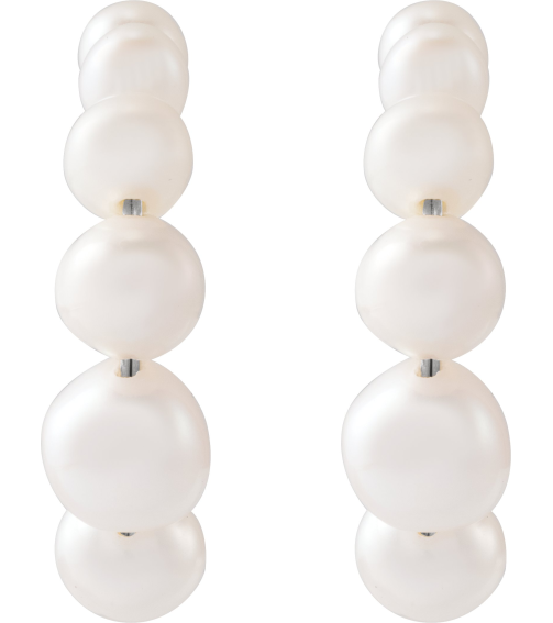 688991 Sterling Silver Set Pearl Cultured White Freshwater Pearl Pair 8 Mm Friction Friction Backs Included Polished Freshwater Pearl Hoop Earrings