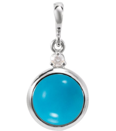 87438 Pendant Set 14K White Round Natural Turquoise 6Mm 0.03 Ct Natural Diamond I1, G-H Polished Natural Turquoise And .03 Ctw Natural Diamond Pendant
