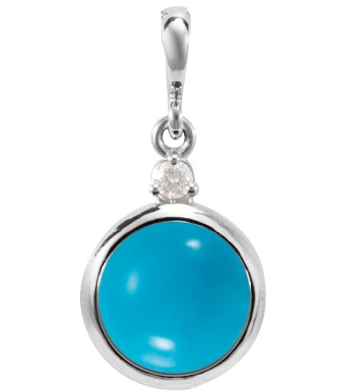 87438 Pendant Set 14K White Round Natural Turquoise 6Mm 0.03 Ct Natural Diamond I1, G-H Polished Natural Turquoise And .03 Ctw Natural Diamond Pendant