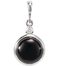 87438 Pendant Set 14K White Round Natural Black Onyx 6Mm 0.03 Ct Natural Diamond I1, G-H Polished Natural Black Onyx And .03 Ctw Natural Diamond Pendant