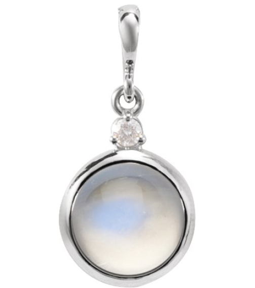 87438 Pendant Set 14K White Round Natural Rainbow Moonstone 6Mm 0.03 Ct Natural Diamond I1, G-H Polished Natural Rainbow Moonstone And .03 Ctw Natural Diamond Pendant