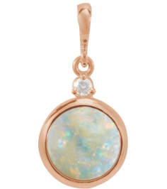 87438 Pendant Set 14K Rose Round Natural White Opal 6Mm 0.03 Ct Natural Diamond I1, G-H Polished Natural White Opal And .03 Ctw Natural Diamond Pendant