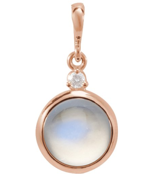 87438 Pendant Set 14K Rose Round Natural Rainbow Moonstone 6Mm 0.03 Ct Natural Diamond I1, G-H Polished Natural Rainbow Moonstone And .03 Ctw Natural Diamond Pendant