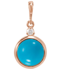 87438 Pendant Set 14K Rose Round Natural Turquoise 6Mm 0.03 Ct Natural Diamond I1, G-H Polished Natural Turquoise And .03 Ctw Natural Diamond Pendant