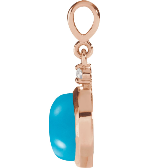 87438 Pendant Set 14K Rose Round Natural Turquoise 6Mm 0.03 Ct Natural Diamond I1, G-H Polished Natural Turquoise And .03 Ctw Natural Diamond Pendant