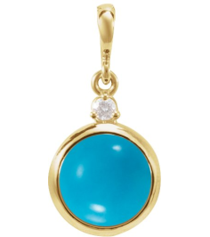 87438 Pendant Set 14K Yellow Round Natural Turquoise 6Mm 0.03 Ct Natural Diamond I1, G-H Polished Natural Turquoise And .03 Ctw Natural Diamond Pendant
