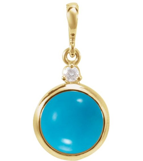 87438 Pendant Set 14K Yellow Round Natural Turquoise 6Mm 0.03 Ct Natural Diamond I1, G-H Polished Natural Turquoise And .03 Ctw Natural Diamond Pendant