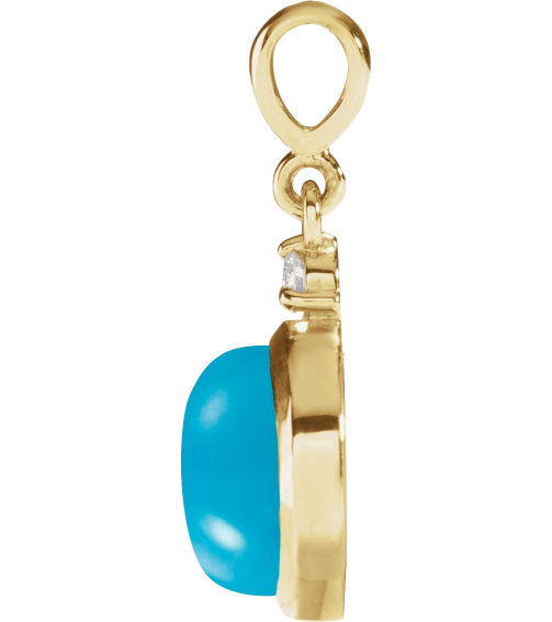 87438 Pendant Set 14K Yellow Round Natural Turquoise 6Mm 0.03 Ct Natural Diamond I1, G-H Polished Natural Turquoise And .03 Ctw Natural Diamond Pendant