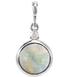 87438 Pendant Set 14K White Round Natural White Opal 6Mm 0.03 Ct Natural Diamond I1, G-H Polished Natural White Opal And .03 Ctw Natural Diamond Pendant