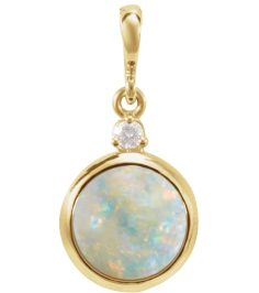 87438 Pendant Set 14K Yellow Round Natural White Opal 8Mm 0.03 Ct Natural Diamond I1, G-H Polished Natural White Opal And .03 Ctw Natural Diamond Pendant