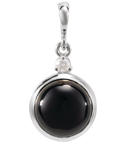 87438 Pendant Set 14K White Round Natural Black Onyx 8Mm 0.03 Ct Natural Diamond I1, G-H Polished Natural Black Onyx And .03 Ctw Natural Diamond Pendant