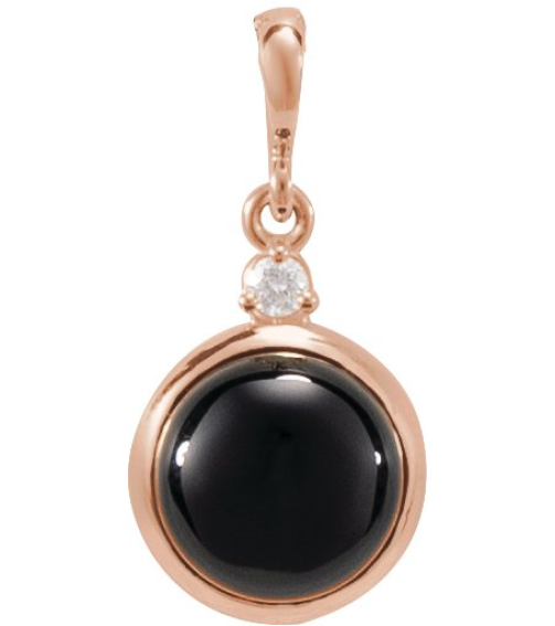 87438 Pendant Set 14K Rose Round Natural Black Onyx 8Mm 0.03 Ct Natural Diamond I1, G-H Polished Natural Black Onyx And .03 Ctw Natural Diamond Pendant