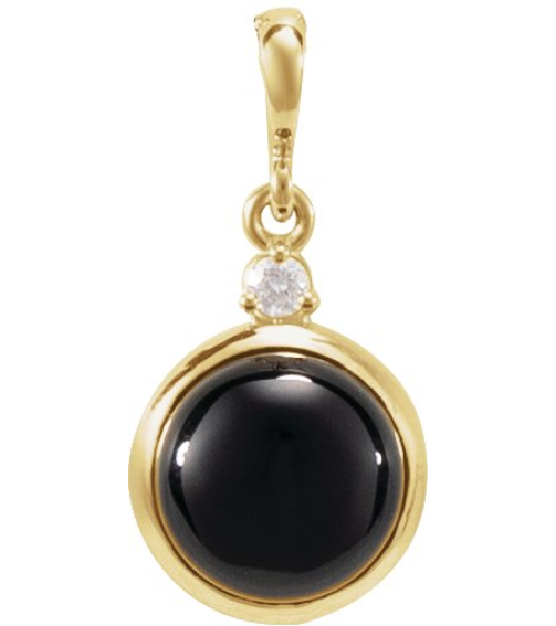 87438 Pendant Set 14K Yellow Round Natural Black Onyx 8Mm 0.03 Ct Natural Diamond I1, G-H Polished Natural Black Onyx And .03 Ctw Natural Diamond Pendant