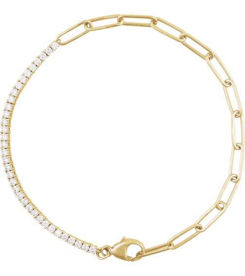 Brc924 Bracelet Set 14K Yellow Round Natural Diamond 1.9Mm 1 Ctw I1, G-H 7 12 In Polished 1 Ctw Natural Diamond Adjustable Line Bracelet