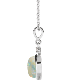 87438 Necklace Set Platinum Round Natural White Opal 8Mm 0.03 Ct Natural Diamond Si2-Si3, G-H 16-18 In Polished Natural White Opal And .03 Ct Natural Diamond Cabochon Bezel-Set Necklace