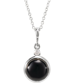 87438 Necklace Set Sterling Silver Round Natural Black Onyx 8Mm 0.03 Ct Natural Diamond I1, G-H 16-18 In Polished Natural Onyx And .03 Ct Natural Diamond Cabochon Bezel-Set Necklace
