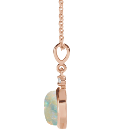 87438 Necklace Set 14K Rose Round Natural White Opal 8Mm 0.03 Ct Natural Diamond I1, G-H 16-18 In Polished Natural White Opal And .03 Ct Natural Diamond Cabochon Bezel-Set Necklace