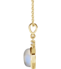 87438 Necklace Set 14K Yellow Round Natural Rainbow Moonstone 8Mm 0.03 Ct Natural Diamond I1, G-H 16-18 In Polished Natural Rainbow Moonstone And .03 Ct Natural Diamond Cabochon Bezel-Set Necklace