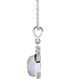 87438 Necklace Set Platinum Round Natural Rainbow Moonstone 8Mm 0.03 Ct Natural Diamond Si2-Si3, G-H 16-18 In Polished Natural Rainbow Moonstone And .03 Ct Natural Diamond Cabochon Bezel-Set Necklace