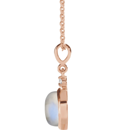 87438 Necklace Set 14K Rose Round Natural Rainbow Moonstone 8Mm 0.03 Ct Natural Diamond I1, G-H 16-18 In Polished Natural Rainbow Moonstone And .03 Ct Natural Diamond Cabochon Bezel-Set Necklace