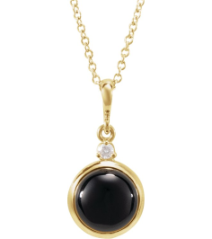 87438 Necklace Set 14K Yellow Round Natural Black Onyx 8Mm 0.03 Ct Natural Diamond I1, G-H 16-18 In Polished Natural Onyx And .03 Ct Natural Diamond Cabochon Bezel-Set Necklace