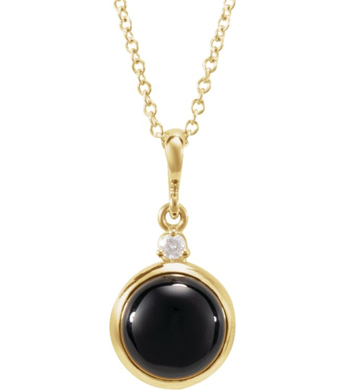 87438 Necklace Set 14K Yellow Round Natural Black Onyx 6Mm 0.03 Ct Natural Diamond I1, G-H 16-18 In Polished Natural Onyx Cabochon And .03 Ct Natural Diamond Bezel-Set Necklace