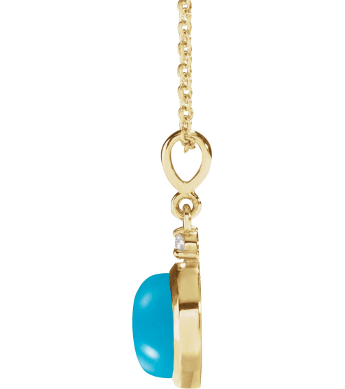 87438 Necklace Set 14K Yellow Round Natural Turquoise 6Mm 0.03 Ct Natural Diamond I1, G-H 16-18 In Polished Natural Turquoise Cabochon And .03 Ct Natural Diamond Bezel-Set Necklace