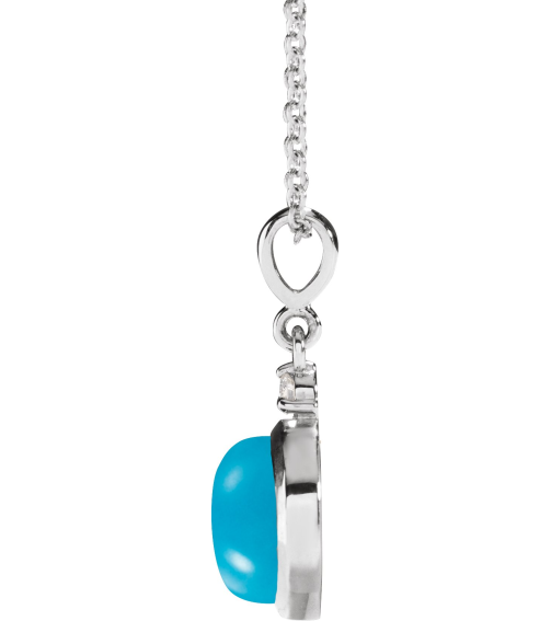87438 Necklace Set Platinum Round Natural Turquoise 6Mm 0.03 Ct Natural Diamond Si2-Si3, G-H 16-18 In Polished Natural Turquoise Cabochon And .03 Ct Natural Diamond Bezel-Set Necklace