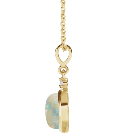 87438 Necklace Set 14K Yellow Round Natural White Opal 6Mm 0.03 Ct Natural Diamond I1, G-H 16-18 In Polished Natural White Opal Cabochon And .03 Ct Natural Diamond Bezel-Set Necklace