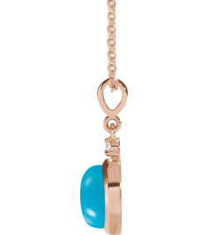 87438 Necklace Set 14K Rose Round Natural Turquoise 6Mm 0.03 Ct Natural Diamond I1, G-H 16-18 In Polished Natural Turquoise Cabochon And .03 Ct Natural Diamond Bezel-Set Necklace