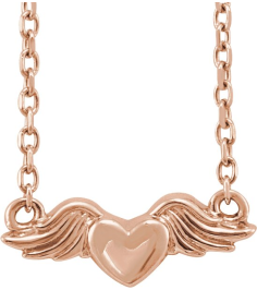88421 Necklace 14K Rose 12.32 X 4.61 Mm 18 In Polished Heart With Angel Wings Necklace